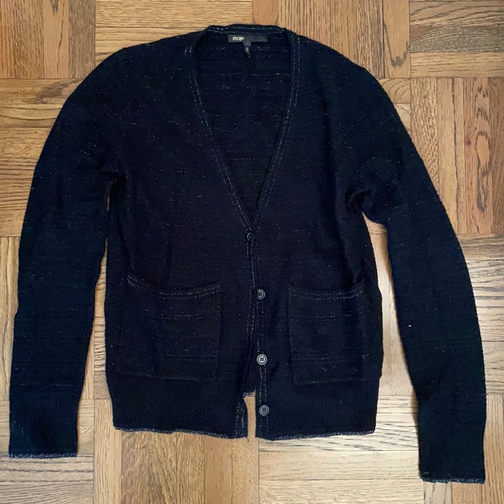 Maje Black with Silver Accent Threading Cardigan